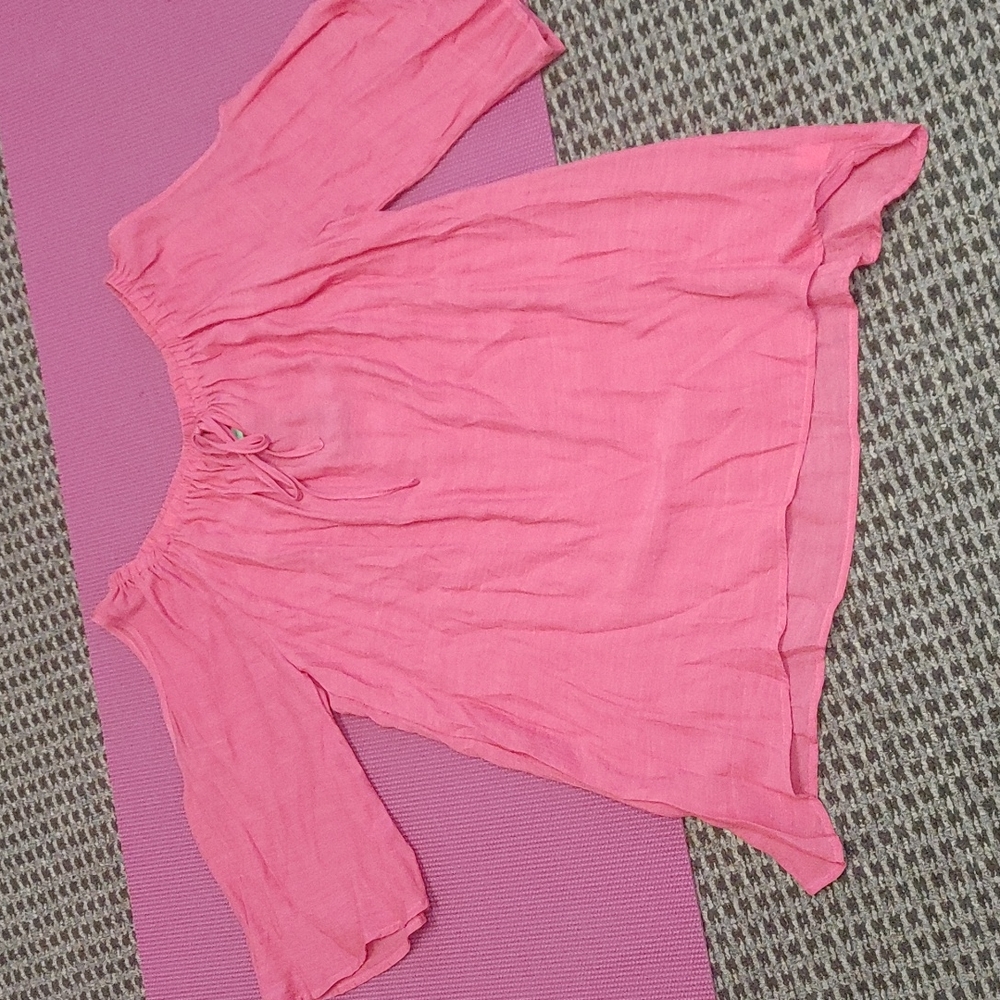 NWT WOMEN'S PINK 1X PEEK-A-BOO SHOULDER 3/4 SLEEVE SHIRT